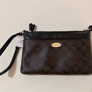 Coach Dark Brown Signature Wristlet